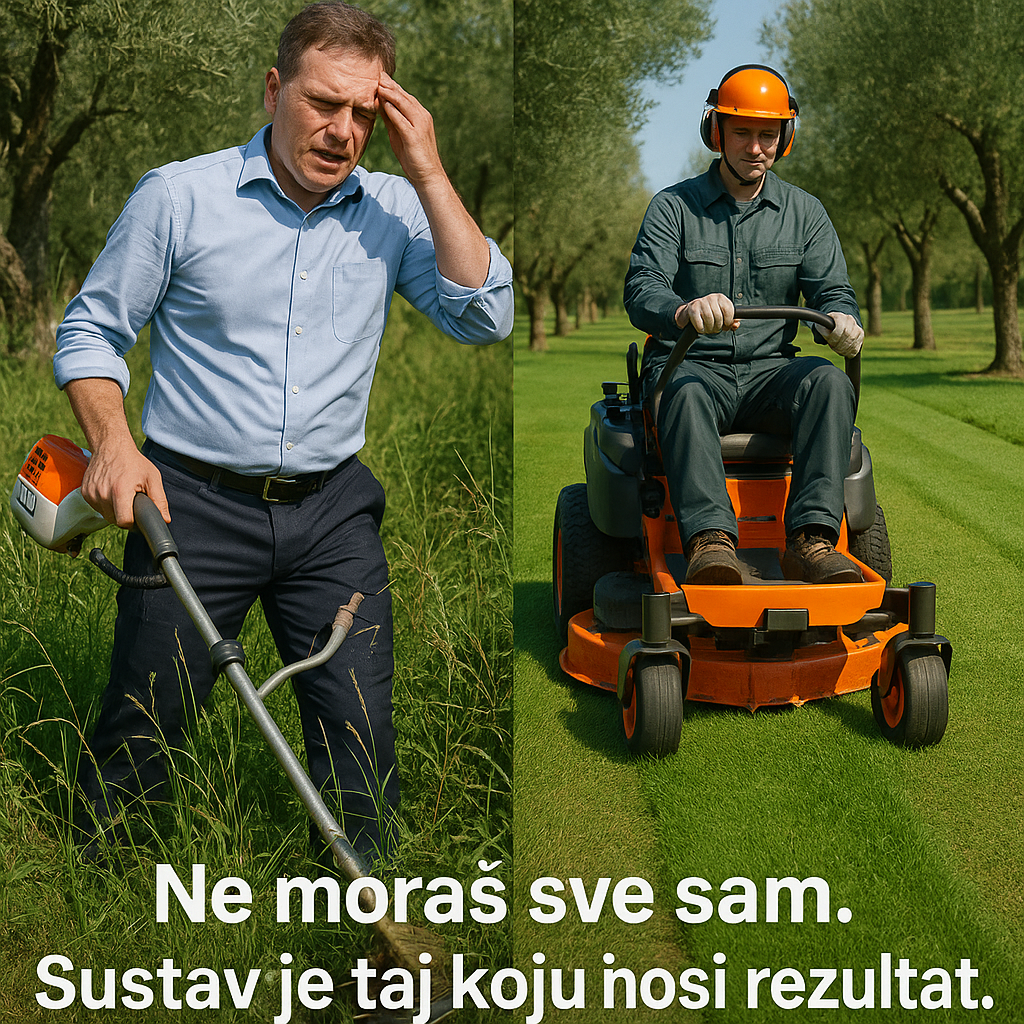 SCM optimizacija – ilustracija vlasnika s flaksericom u masliniku kao metafora za nesustavan pristup u poslovanju